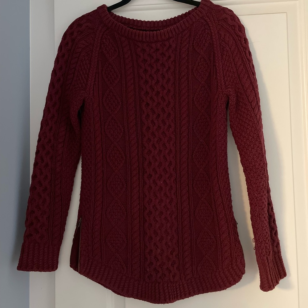LL Bean Signature Fisherman Sweater, Maroon, XXS